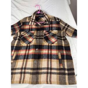 CARGO SHIRT JACKET PLAID 1X LONG SLEEVE BUTTON UP POCKETS HAS A TEAR ON POCKET